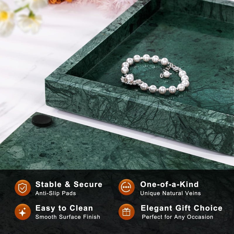 Homaura Marble Bathroom Tray for Countertop & Home Decor, Natural Decorative Marble Tray for Jewelry & Perfume Organizer, Luxury Stone Vanity Trays for Dresser, Kitchen Counter, 12" x 8", Green - Image 2